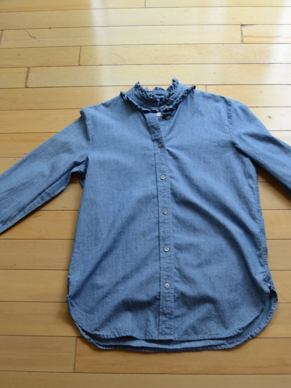 J Crew Ruffleneck chambray shirt Size 2